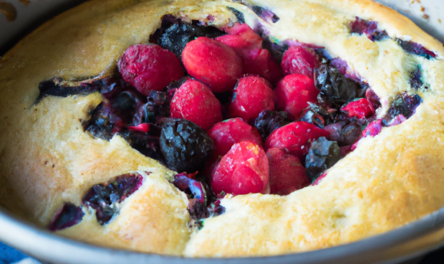 Topfkuchen mit Buttermilch, Blaubeeren und Himbeeren