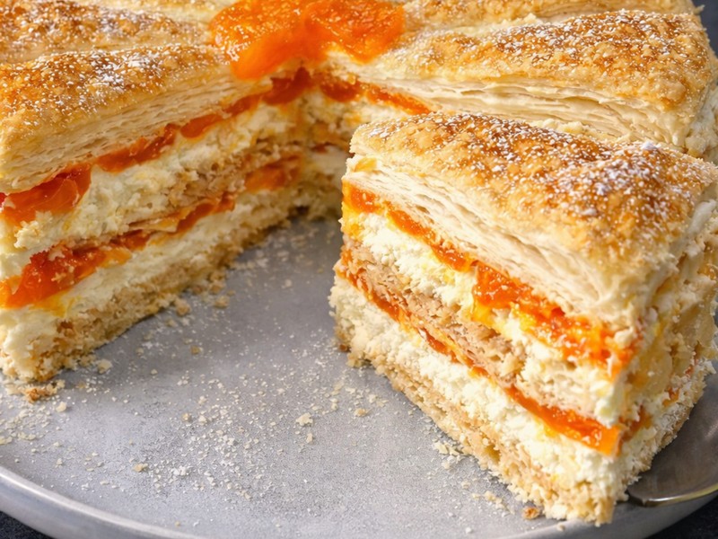 Aprikosenkuchen mit Blätterteig und Creme – frisch & einfach