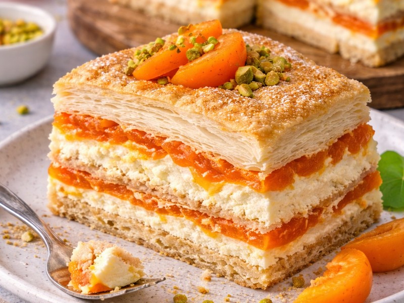 Aprikosenkuchen mit Blätterteig und Creme – frisch & einfach