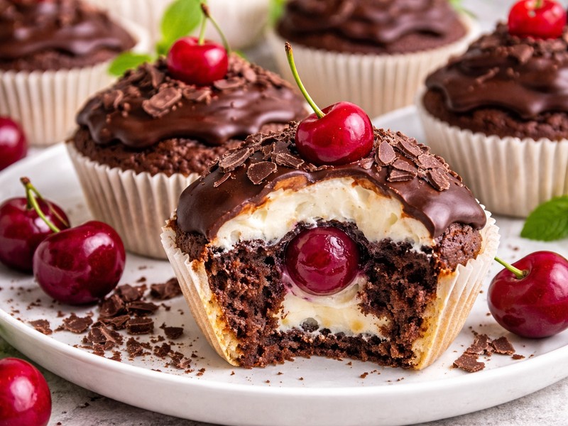Donauwellen Muffins mit Kirschen – fruchtig, cremig & lecker