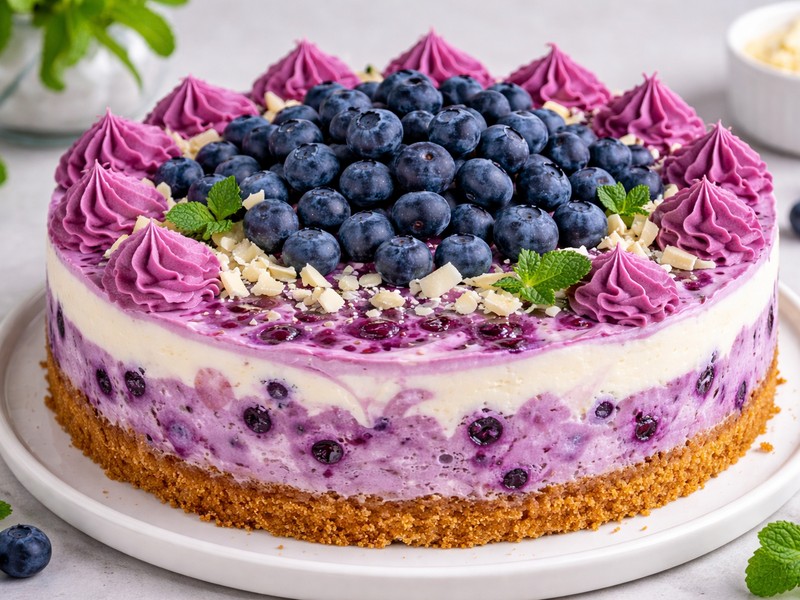 Heidelbeer-Käsekuchen mit weißer Schokolade – cremig und fruchtig