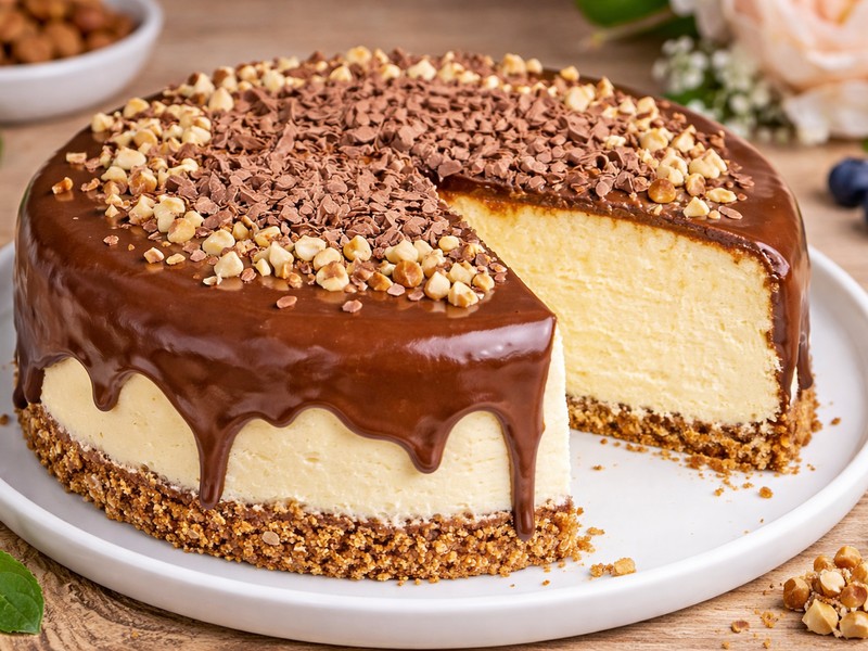 Käsekuchen mit Haferboden und Schokoladenglasur – cremig und einfach