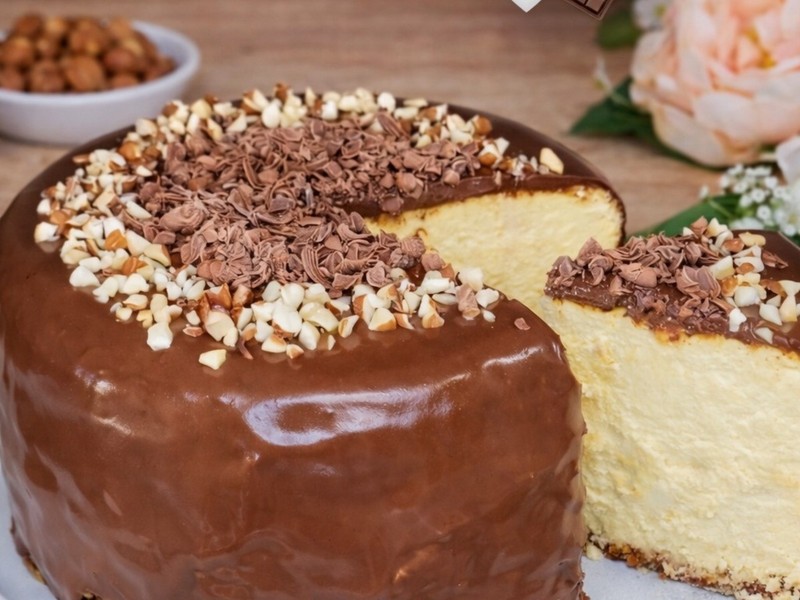 Käsekuchen mit Haferboden und Schokoladenglasur – cremig und einfach